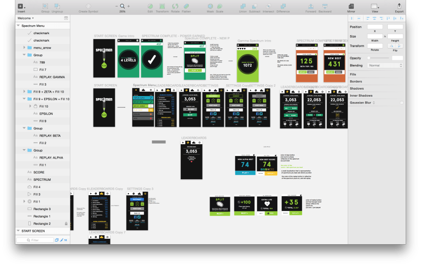 A sketch board of the near final version of the game