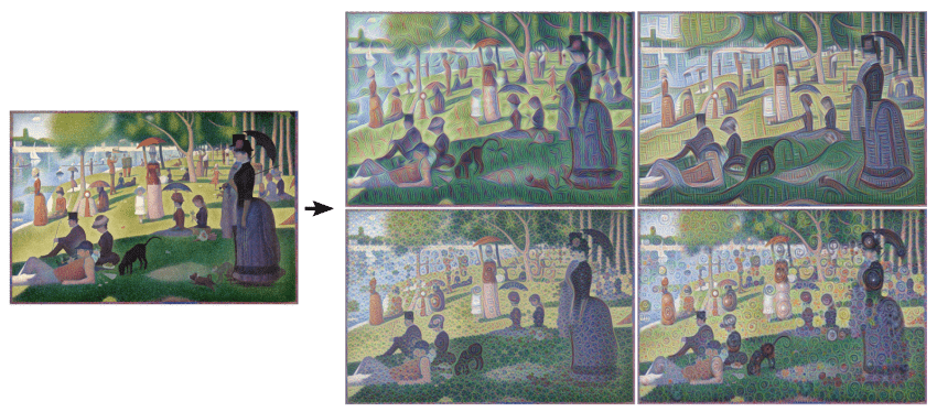 Left: Original painting by Georges Seurat. Right: processed images by Matthew McNaughton, Software Engineer