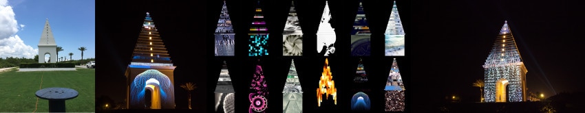 SCAD works for the Digital Graffiti exhibition at Alys Beach, Florida, June 2015. Projection Mapping
