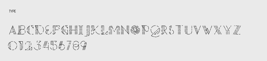 The custom designed typeface uses the same dashed line motif as the illustrations.